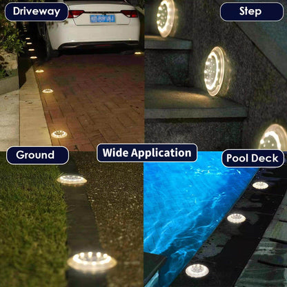SHONE Round Solar Ground Light – 12 LED, IP67 Waterproof Solar Deck Light for Step, Pool, Lawn, Pathway