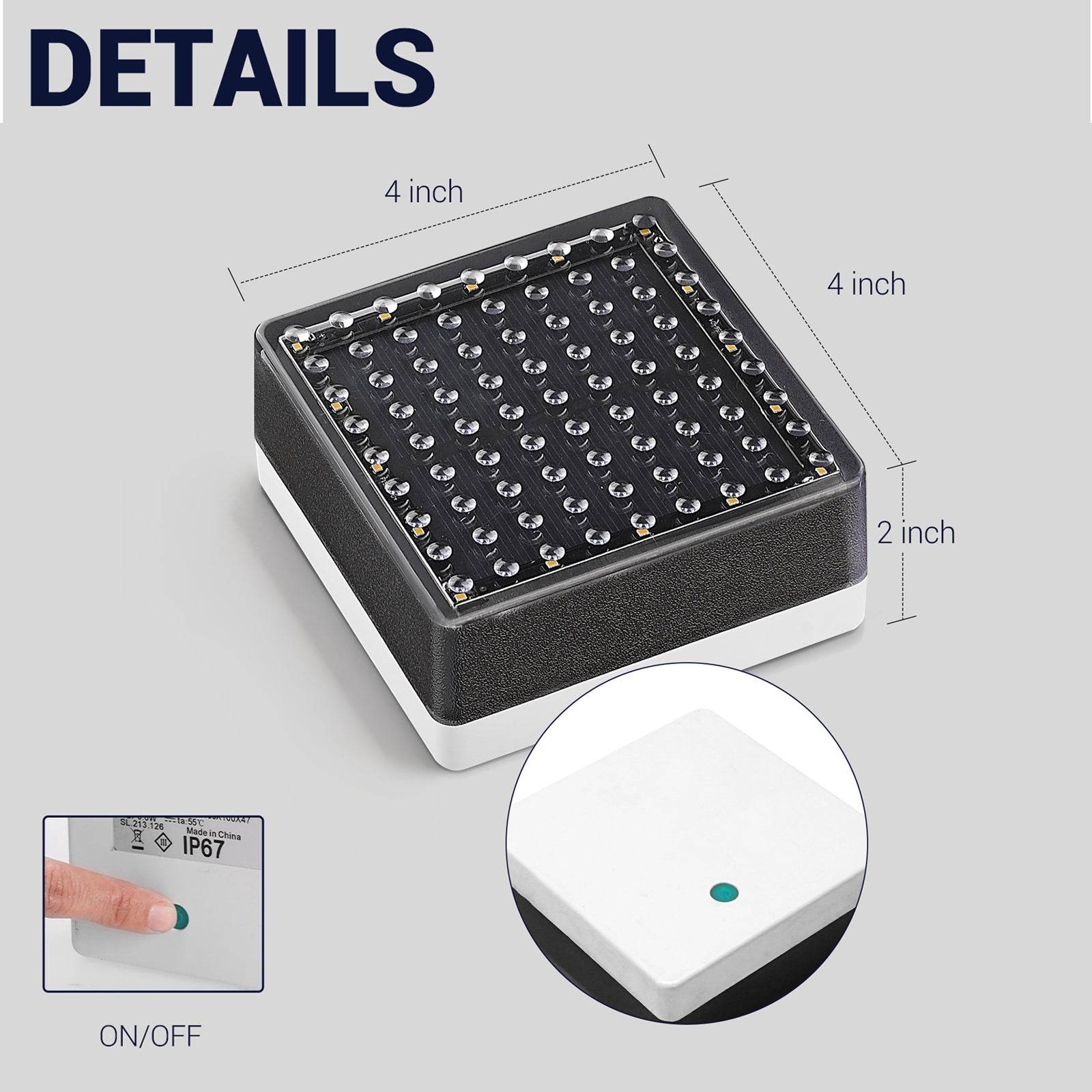 SHONE 4x4 Solar Brick Light, IP67 Waterproof Solar Paver Light for Garden, Walkway, Driveway, Pool