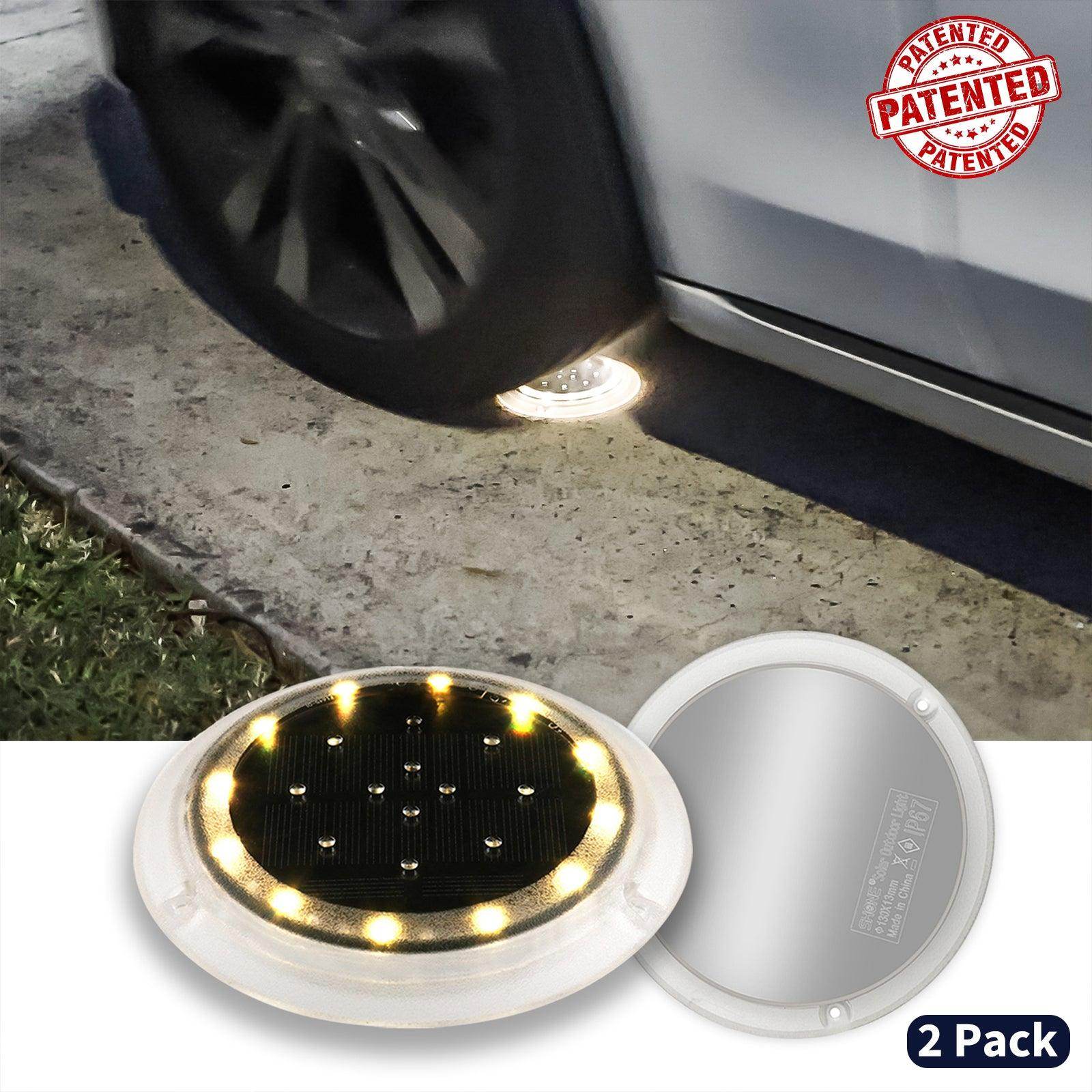 SHONE Round Solar Ground Light – 12 LED, IP67 Waterproof Solar Deck Light for Step, Pool, Lawn, Pathway