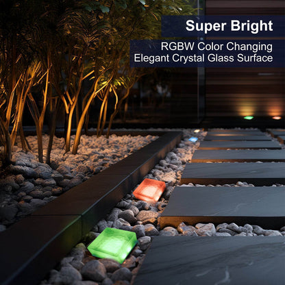 SHONE 4x4 Crystal Brick Light - Color Changing, IP67 Waterproof Paver Light for Pathway, Deck, Yard