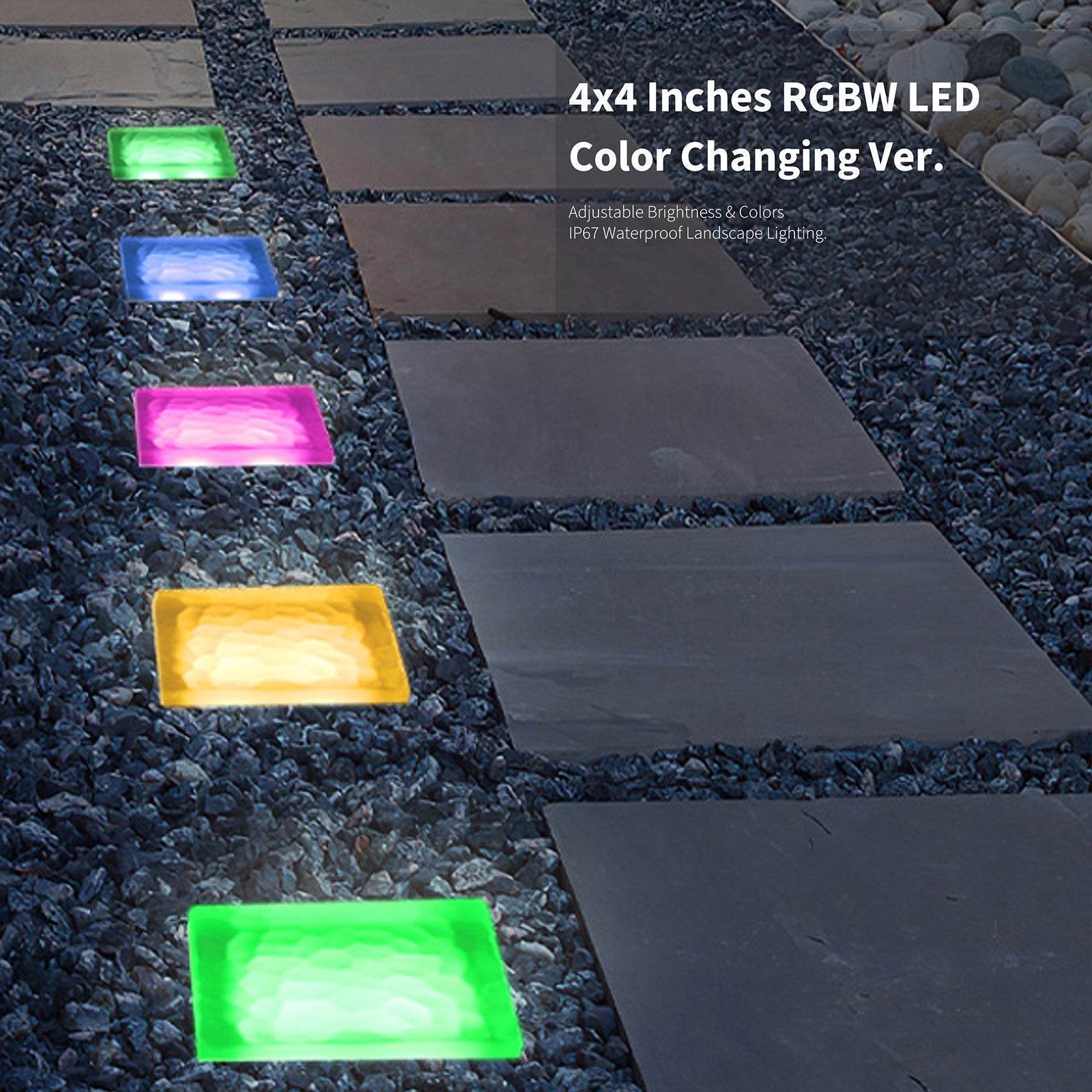SHONE 4x4 Crystal Brick Light - Color Changing, IP67 Waterproof Paver Light for Pathway, Deck, Yard