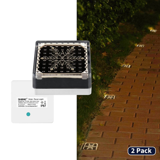 SHONE 4x4 Solar Paver Lights – Snowflake Pattern, IP67 Waterproof Solar Paver Blocks for Driveway, Patio, Walkway, PoolSide