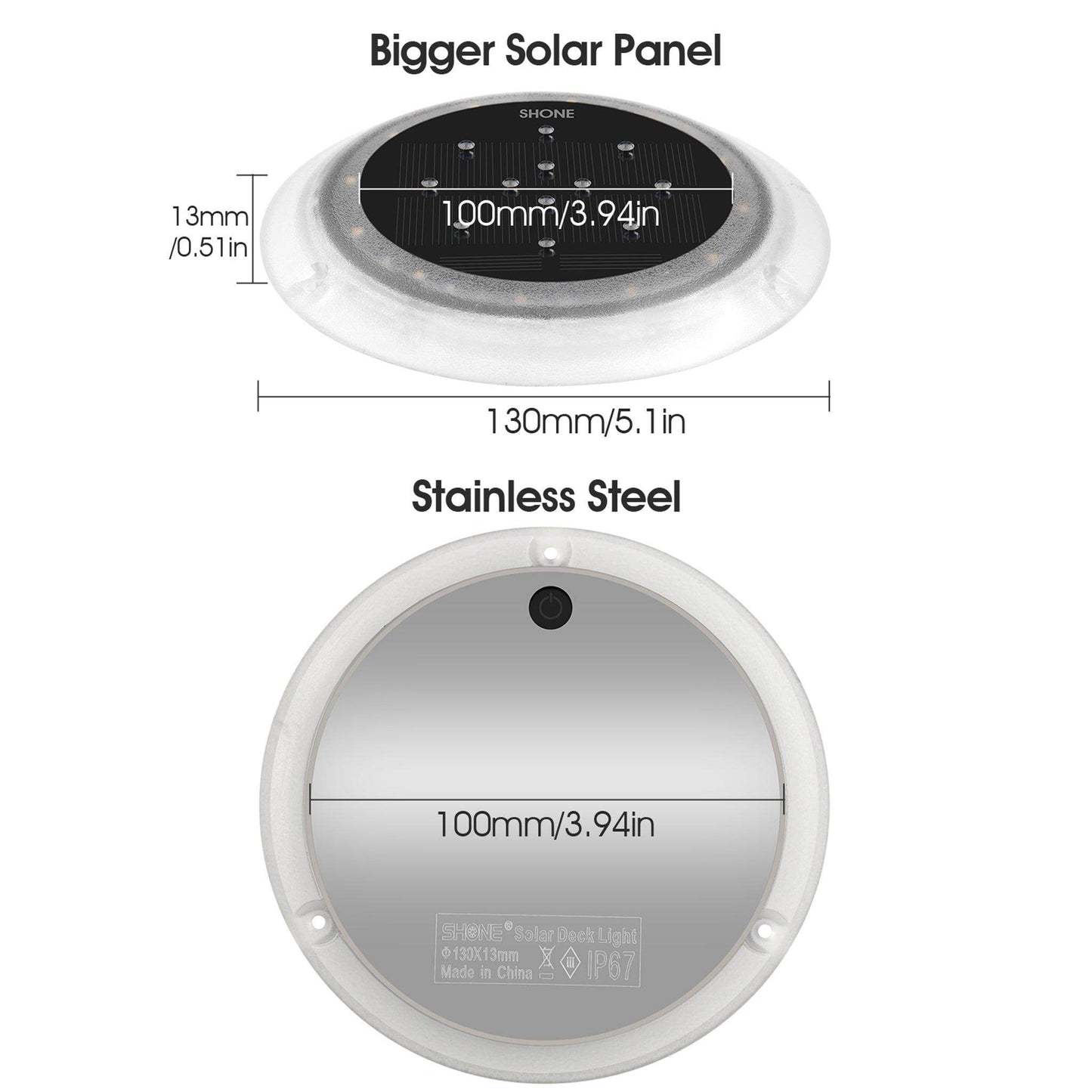 SHONE Round Solar Ground Light – 12 LED, IP67 Waterproof Solar Deck Light for Step, Pool, Lawn, Pathway