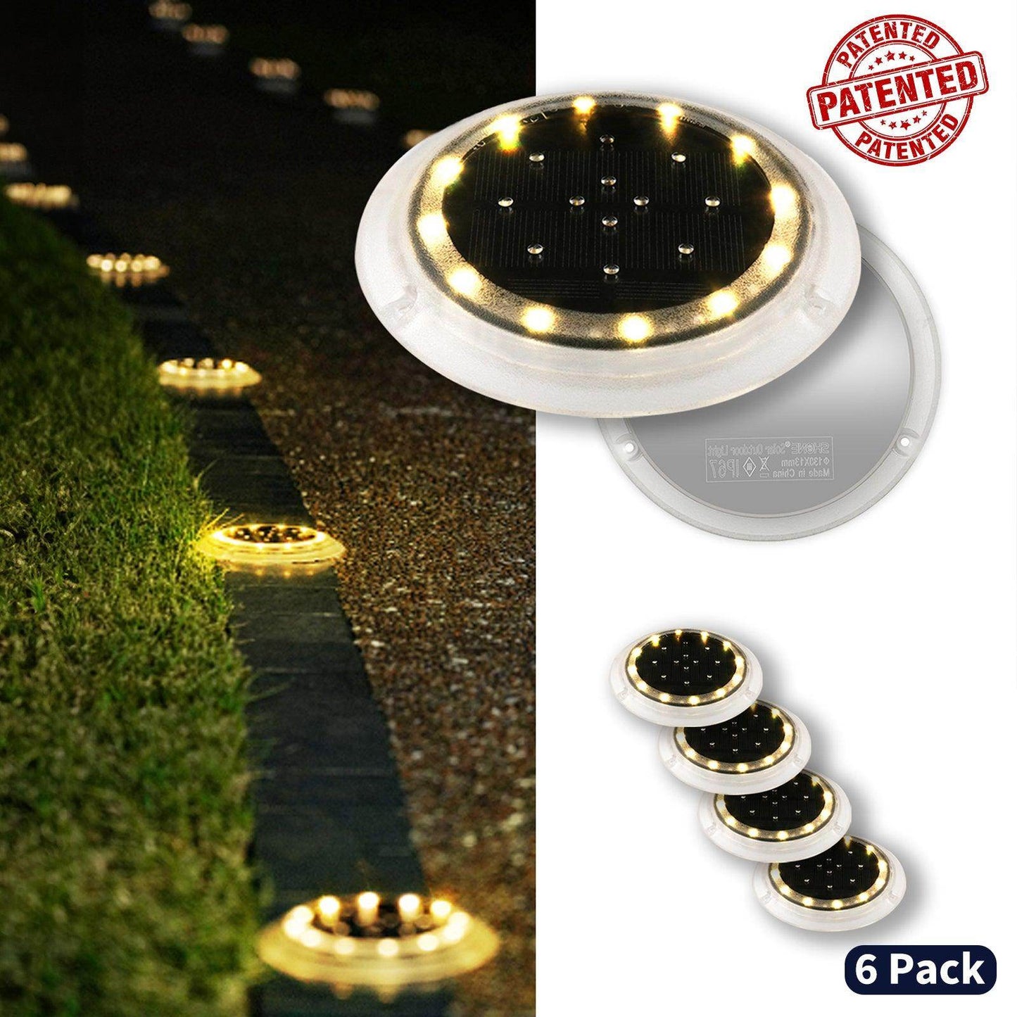SHONE Round Solar Ground Light – 12 LED, IP67 Waterproof Solar Deck Light for Step, Pool, Lawn, Pathway