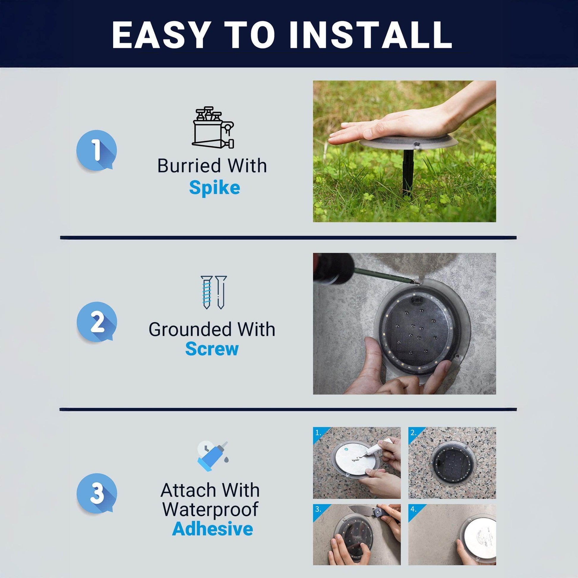 SHONE Round Solar Ground Light – 12 LED, IP67 Waterproof Solar Deck Light for Step, Pool, Lawn, Pathway