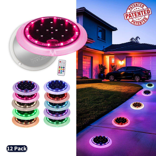 SHONE Round Solar Deck Lights – 48 LED Color Changing, IP67 Waterproof Flat Solar Ground Lights for Walkway, Poolside, Step, Driveway