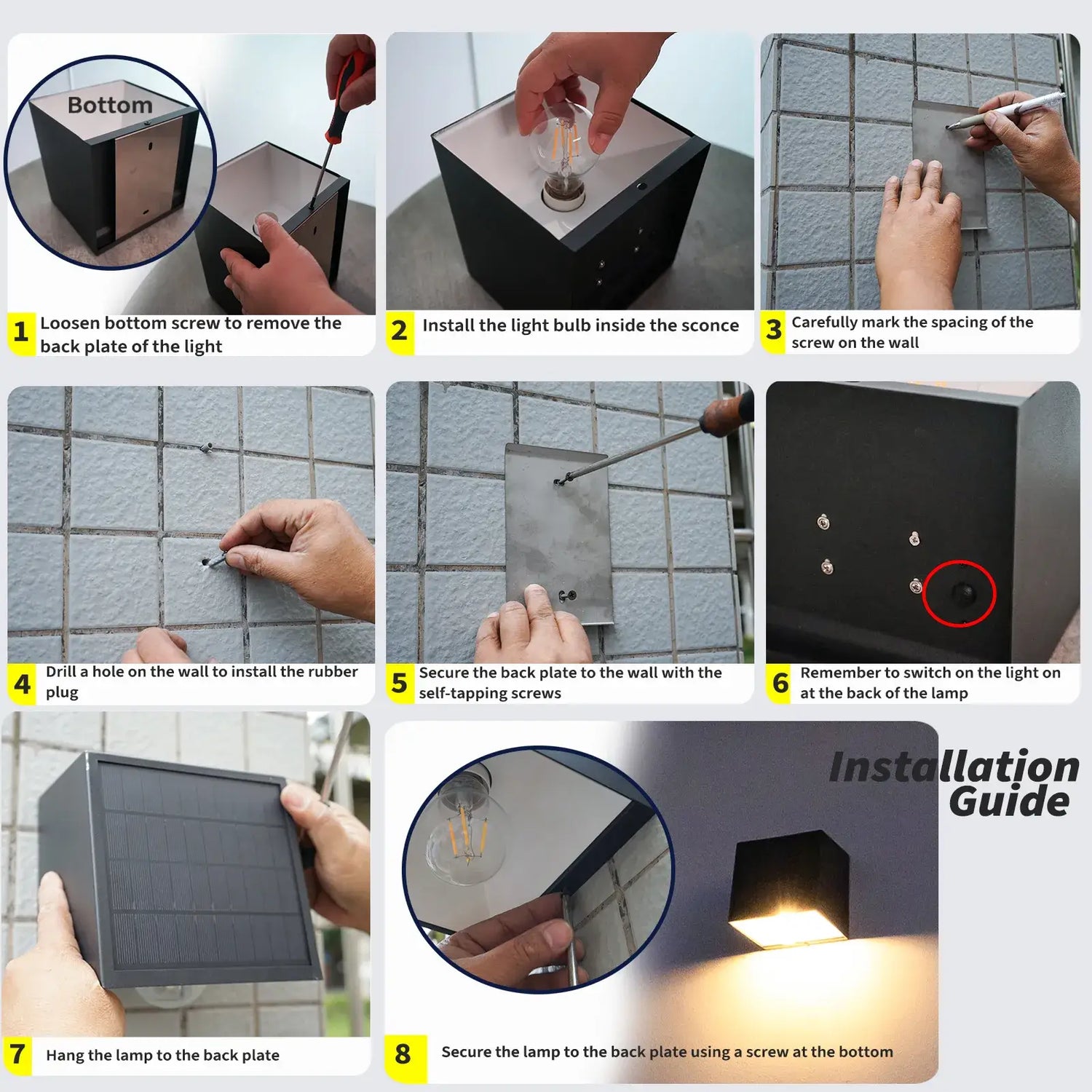 SHONE Outdoor Solar Wall Light Installation Guide