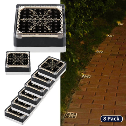 SHONE 4x4 Solar Paver Lights – Snowflake Pattern, IP67 Waterproof Solar Paver Blocks for Driveway, Patio, Walkway, PoolSide