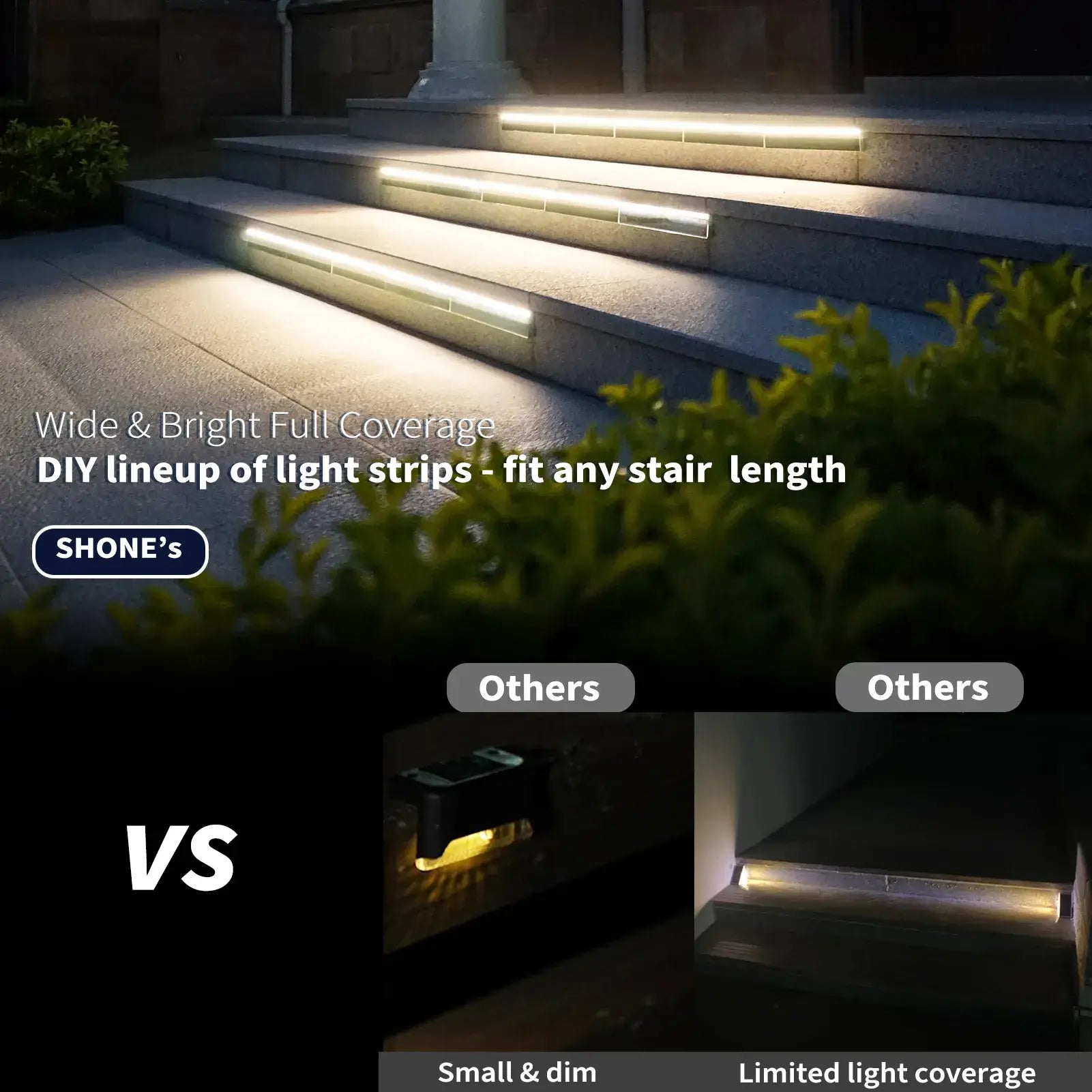 SHONE Outdoor Solar Stair Lights - 33 LED, IP67 Waterproof Solar Step Lights for Concrete, Entryway, Porch, Patio