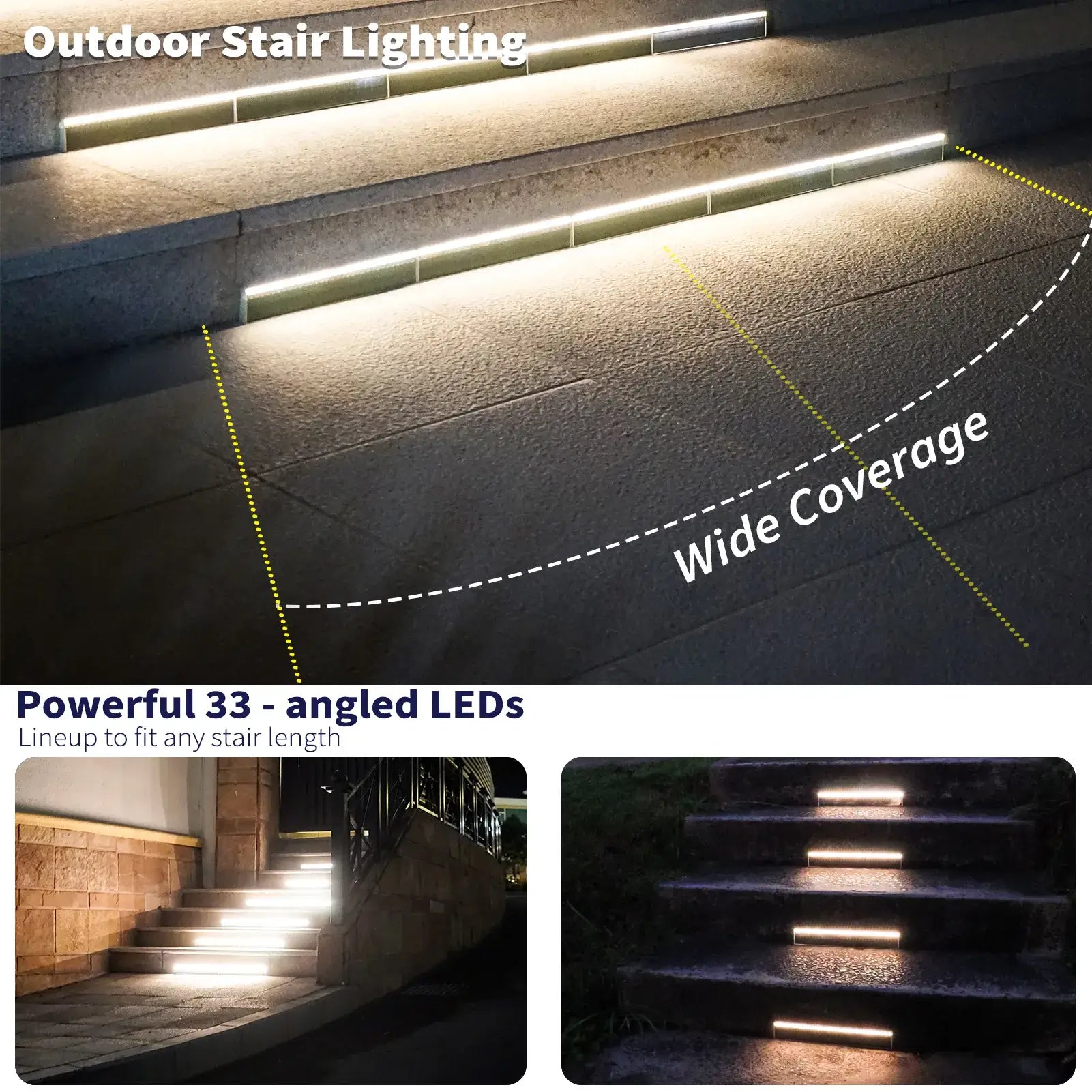 SHONE Outdoor Solar Stair Lights - 33 LED, IP67 Waterproof Solar Step Lights for Concrete, Entryway, Porch, Patio