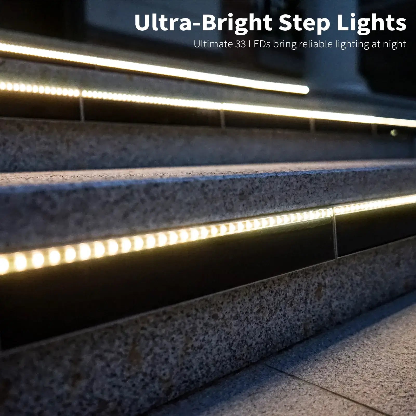 SHONE Outdoor Solar Stair Lights - 33 LED, IP67 Waterproof Solar Step Lights for Concrete, Entryway, Porch, Patio