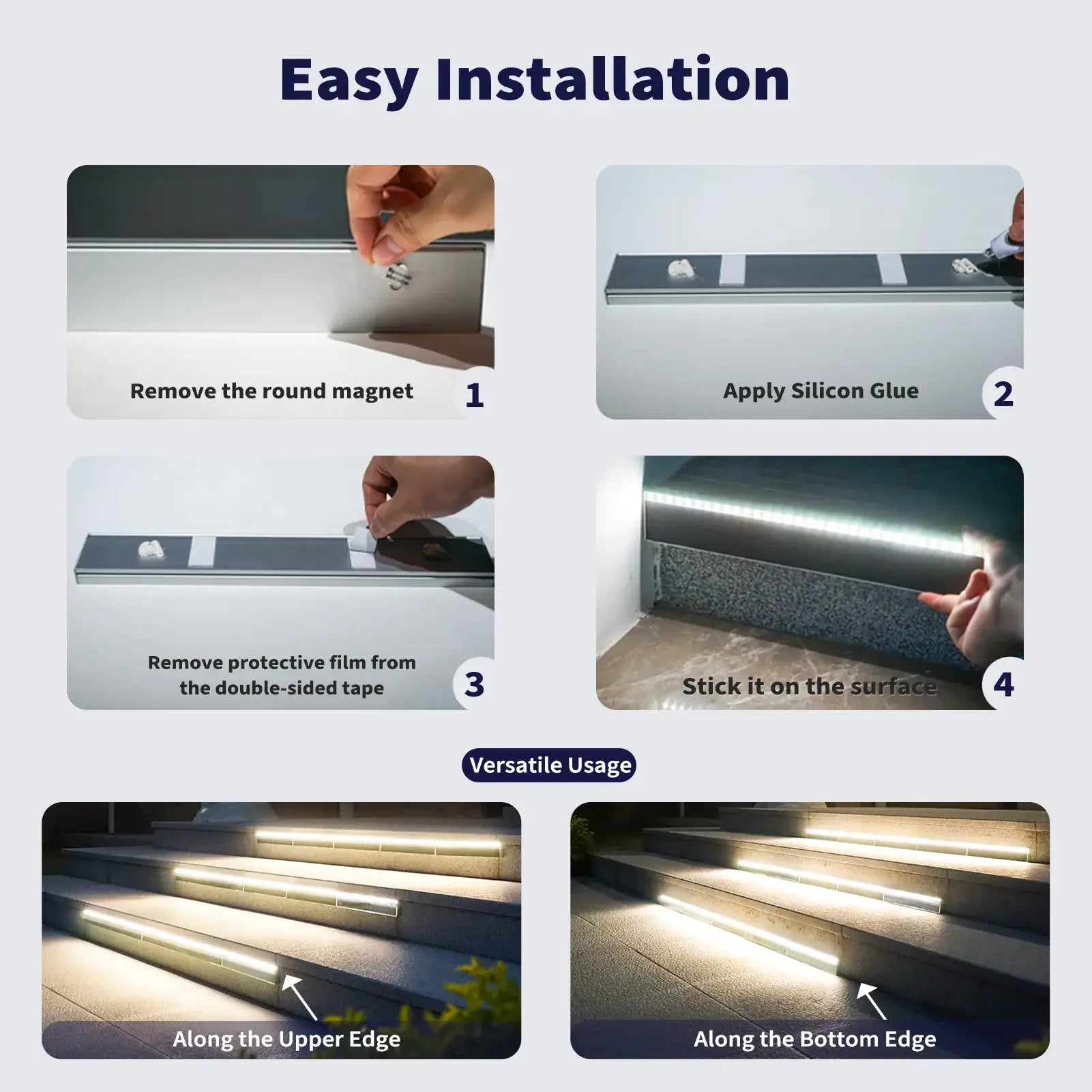 SHONE Outdoor Solar Stair Lights - 33 LED, IP67 Waterproof Solar Step Lights for Concrete, Entryway, Porch, Patio