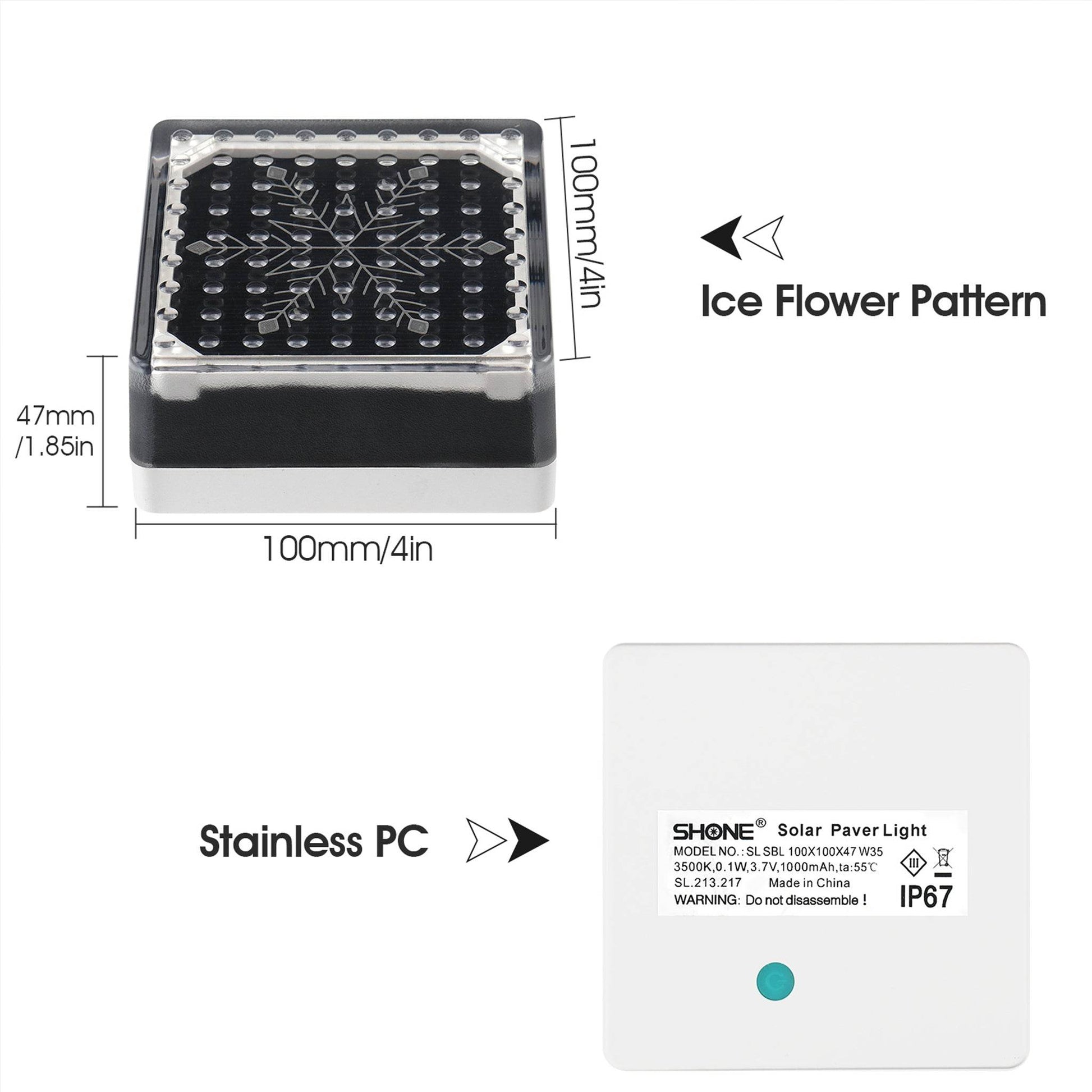 SHONE 4x4 Solar Paver Lights – Snowflake Pattern, IP67 Waterproof Solar Paver Blocks for Driveway, Patio, Walkway, PoolSide